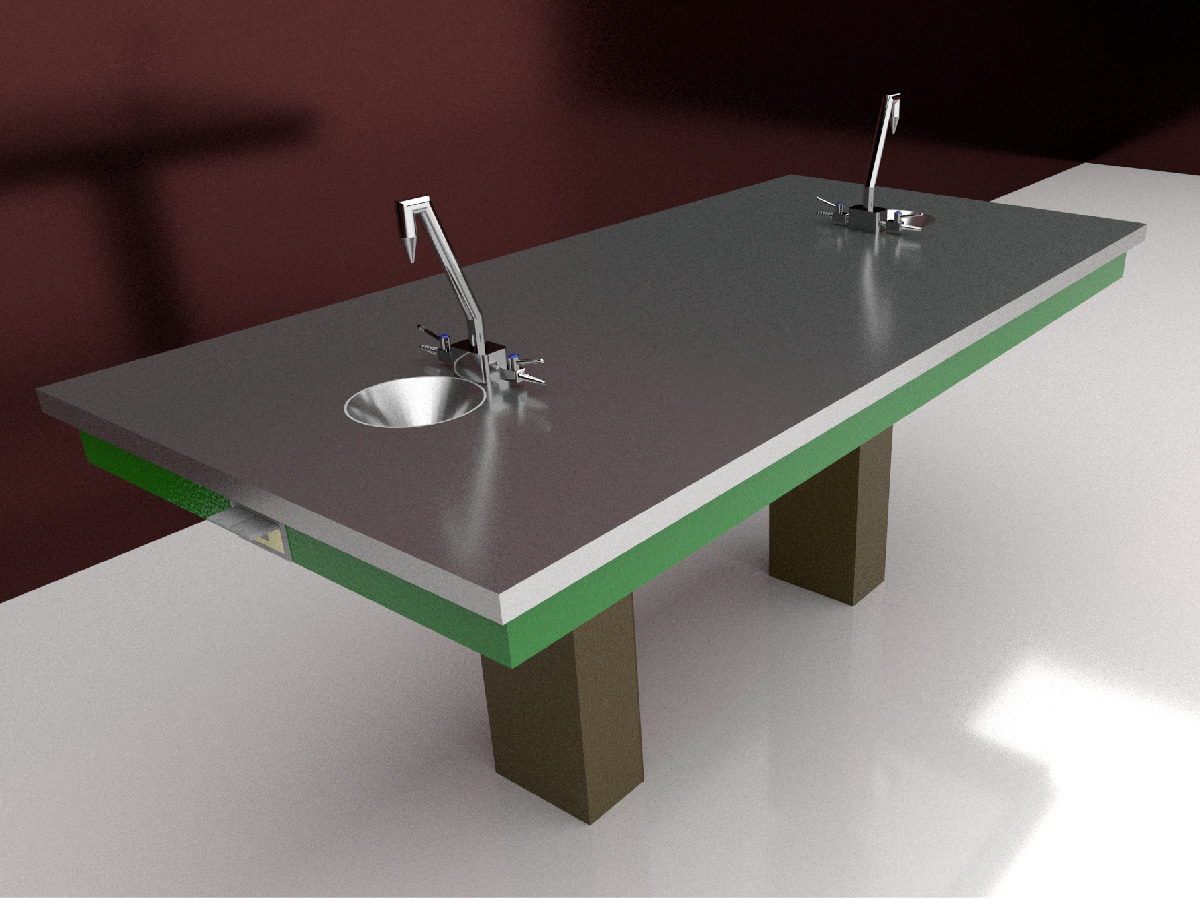 mesas de acero inoxidable_MESA ESCOLAR CON 2 ESCUDILLAS