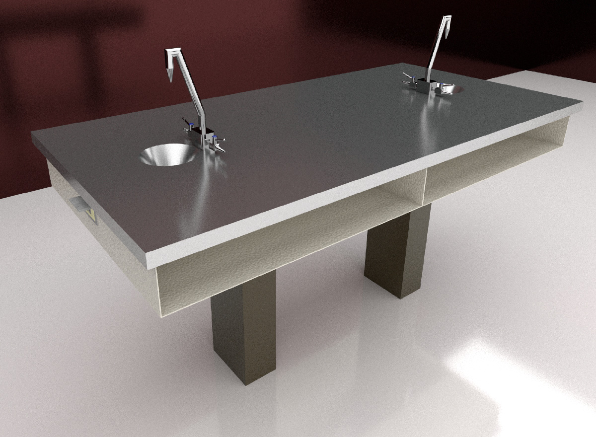 mesas de acero inoxidable_MESA ESCOLAR CON PAPELERA Y DOS ESCUDILLA