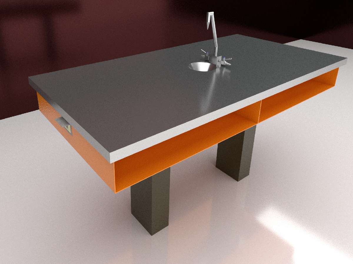 mesas de acero inoxidable_MESA ESCOLAR CON PAPELERA Y UNA ESCUDILLA